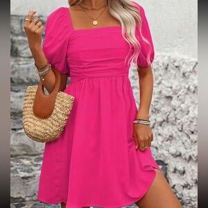 Puff-Sleeve Pink Mini Dress